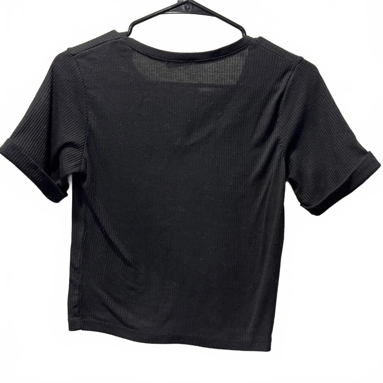 Bill Amberg Studio Ambar Black Ribbed V-Neck Short Sleeve Top, Size Large Size L / US 10 / IT 46 - 2 Thumbnail