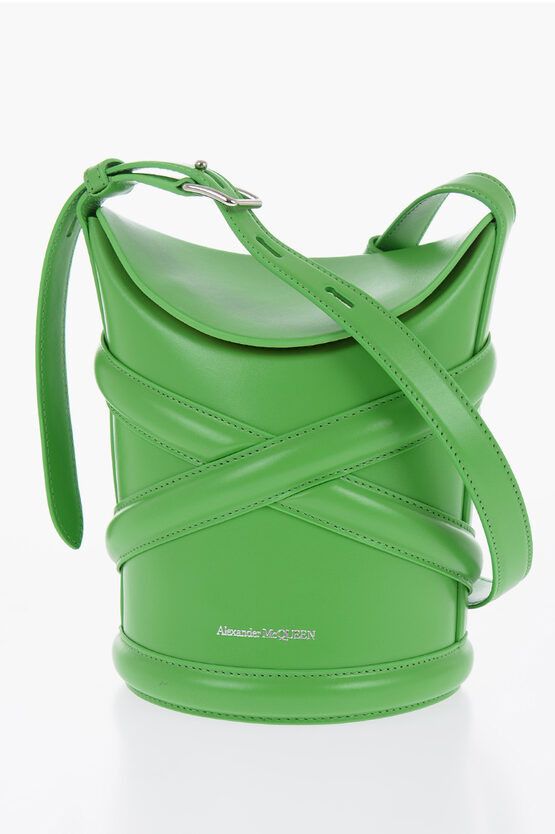 Alexander McQueen Curve Bucket Bag with Embossed Logo in green Size ONE SIZE - 1 Thumbnail