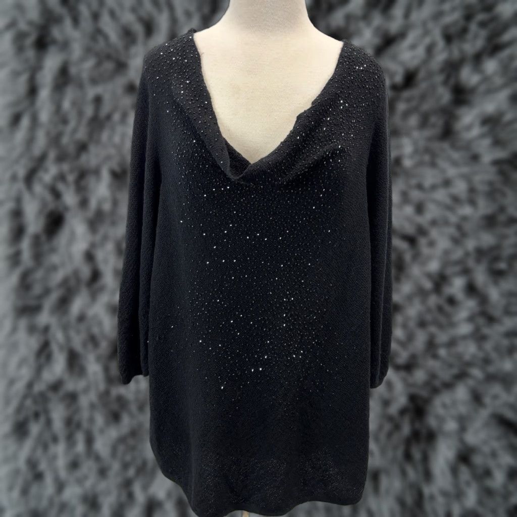 Eileen Fisher Eileen Fisher Sweater Women 1X Black Merino Wool Cowl Neck Beaded Knit Pullover Party Size XL / US 12-14 / IT 48-50 - 1 Thumbnail