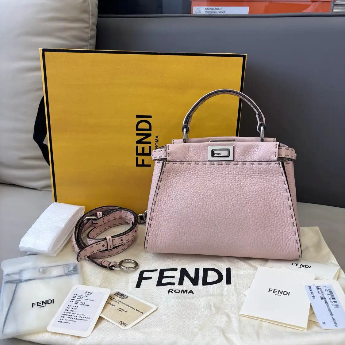 Fendi FENDI Peekaboo mini pink cowhide leather quilted crossbody bag detachable strap Size ONE SIZE - 1 Thumbnail