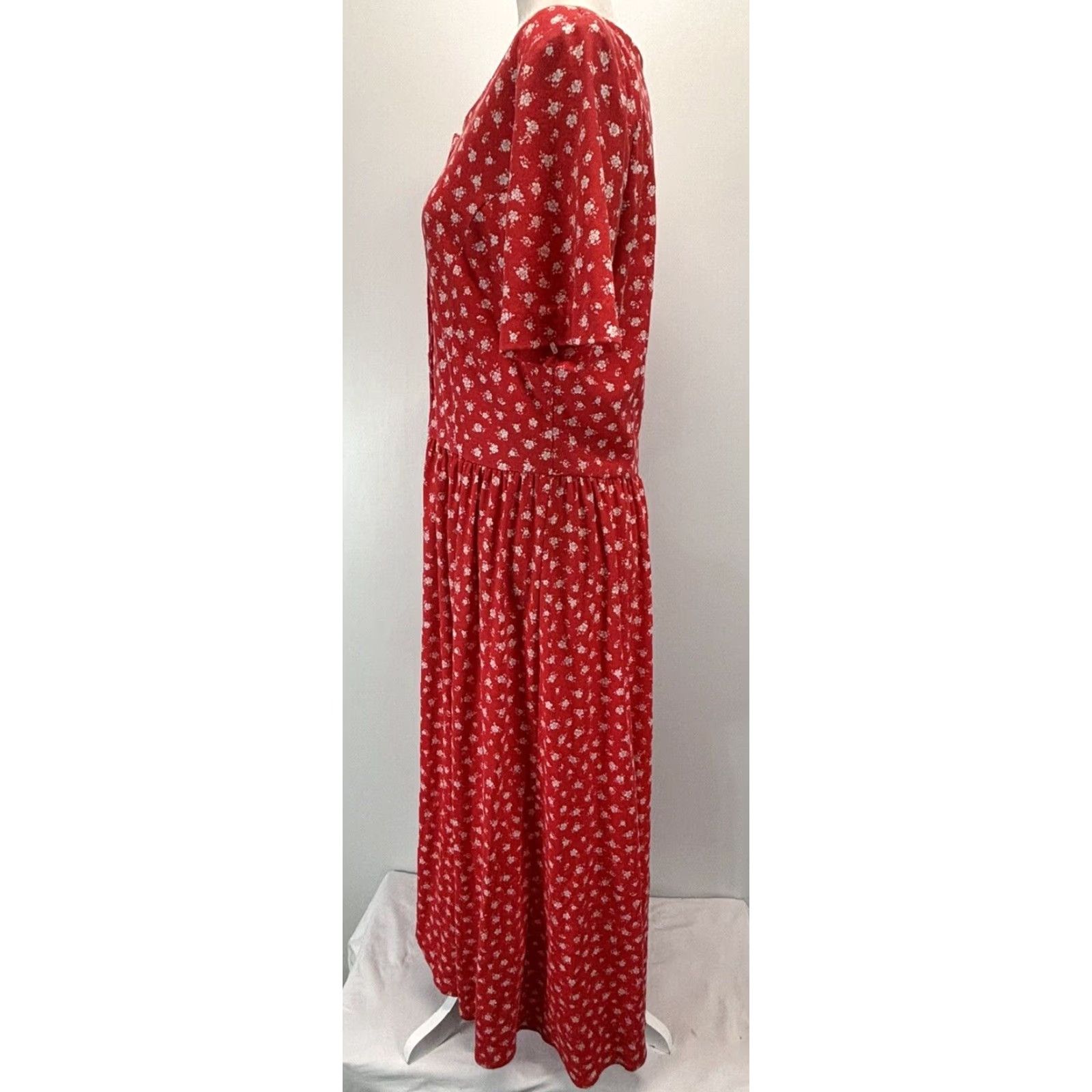 Vintage VINTAGE Fenwick Floral Midi Dress Womens Medium Red Cottagecore 1990s Prairie Casual Size M / US 6-8 / IT 42-44 - 2 Thumbnail