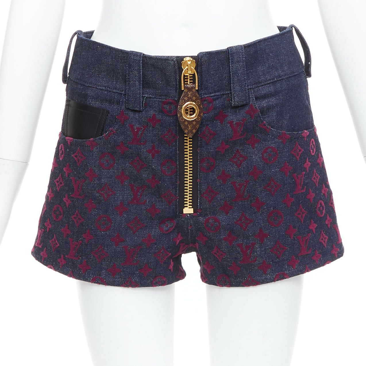 Louis Vuitton LOUIS VUITTON Flocked Monogram burgundy blue monogram denim shorts XS Size 27" / US 4 / IT 40 - 1 Thumbnail