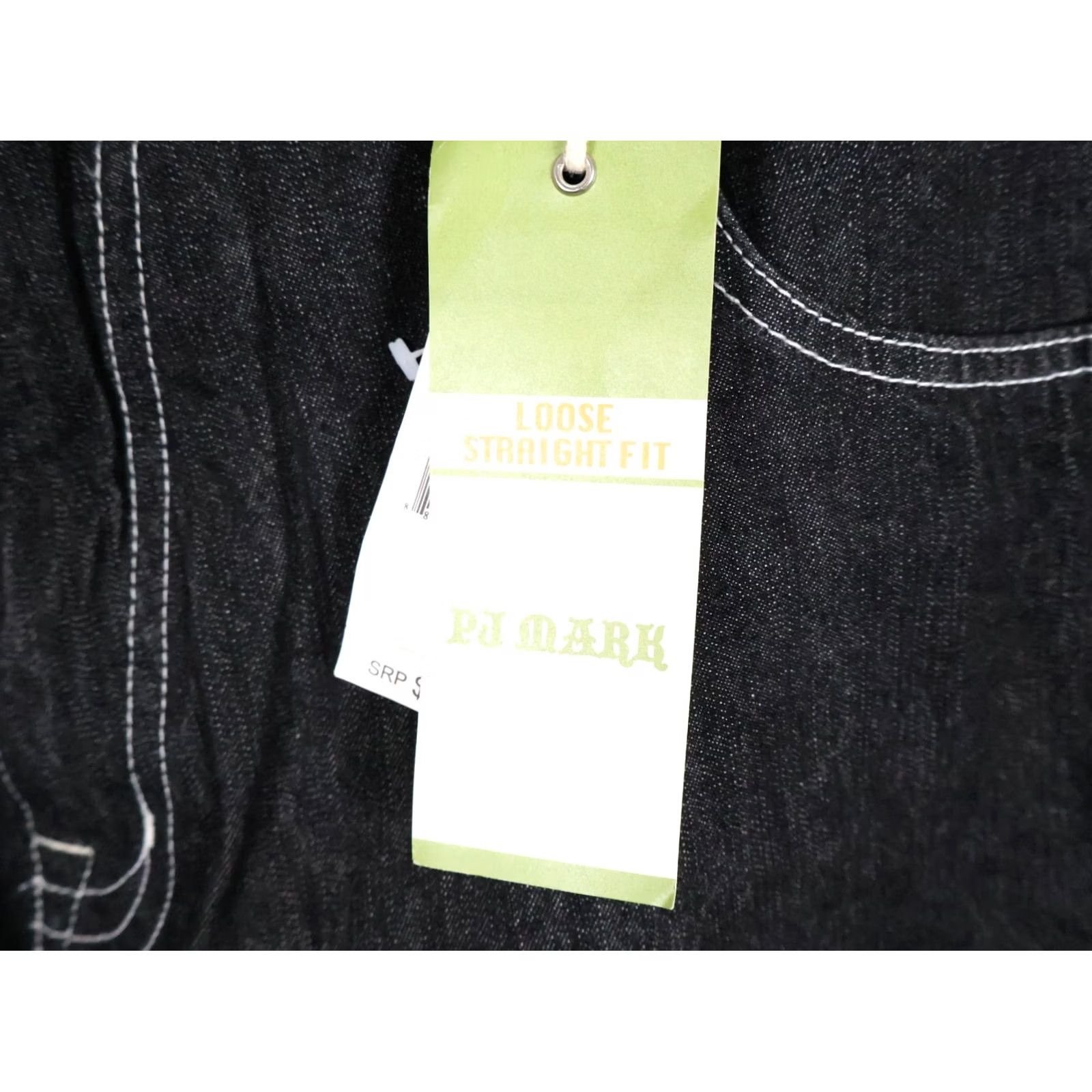 Denime VINTAGE PJ MARK Jeans 38 x 31 Baggy Loose Fit 90s Hip Hop Black Denim White Stitch Unworn Mens Size US 39 - 4 Thumbnail