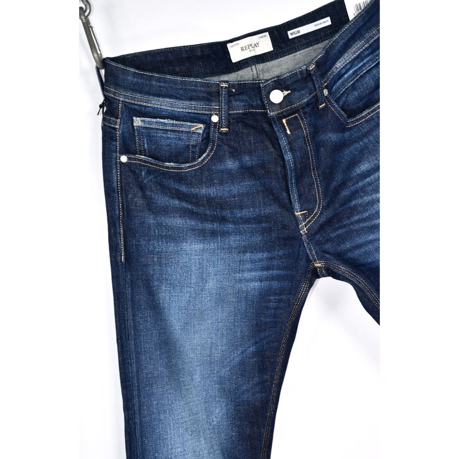 Replay REPLAY WILLBI REGULAR SLIM FIT 11.5 OZ DEEP BLUE INDIGO STRETCH DENIM JEANS W33 REGULAR BLUE 5-POCKET DESIGN Mens Size US 33 - 5 Thumbnail