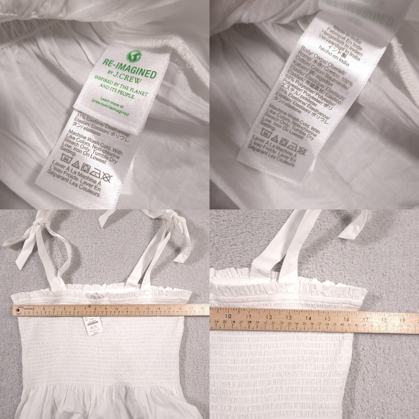 J.Crew J.CREW Tank Womens Large White Smocked Tie Strap Ruffle Peplum Summer Clothing Women Sleeveless Adjustable Strap Camisole Short Dress Alternative Size L / US 10 / IT 46 - 8 Thumbnail