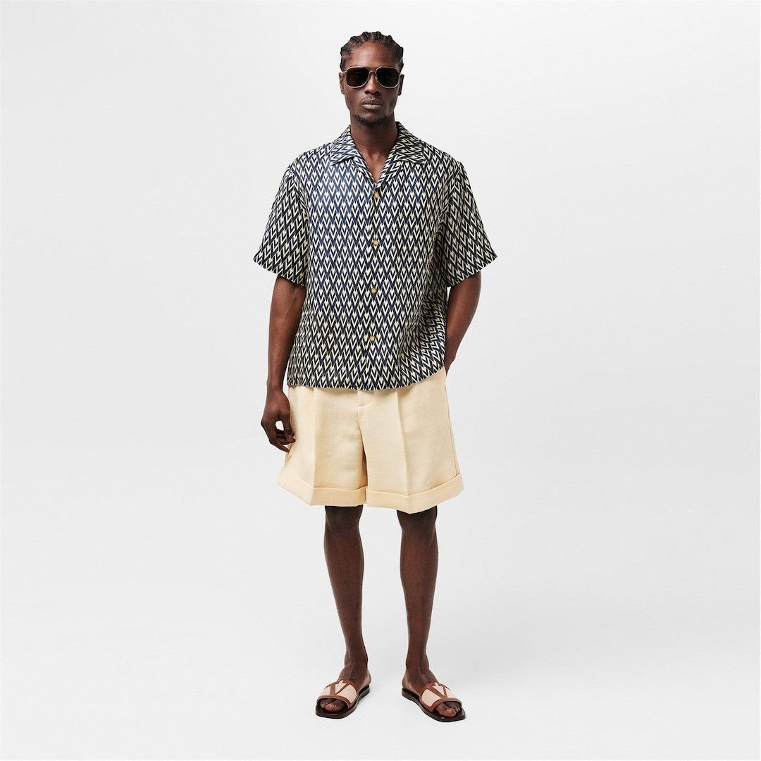 Valentino o1g2r1mq0526 Linen Bowling Shirt in Navy/Cream Size US S / EU 44-46 / 1 - 3 Thumbnail