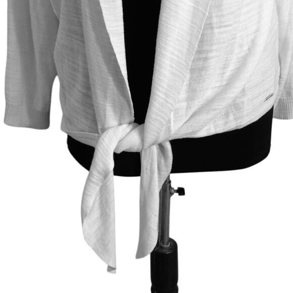 Tommy Hilfiger Tommy Hilfiger Size L Womens White Tie-Front Cardigan Lightw Size L / US 10 / IT 46 - 3 Thumbnail
