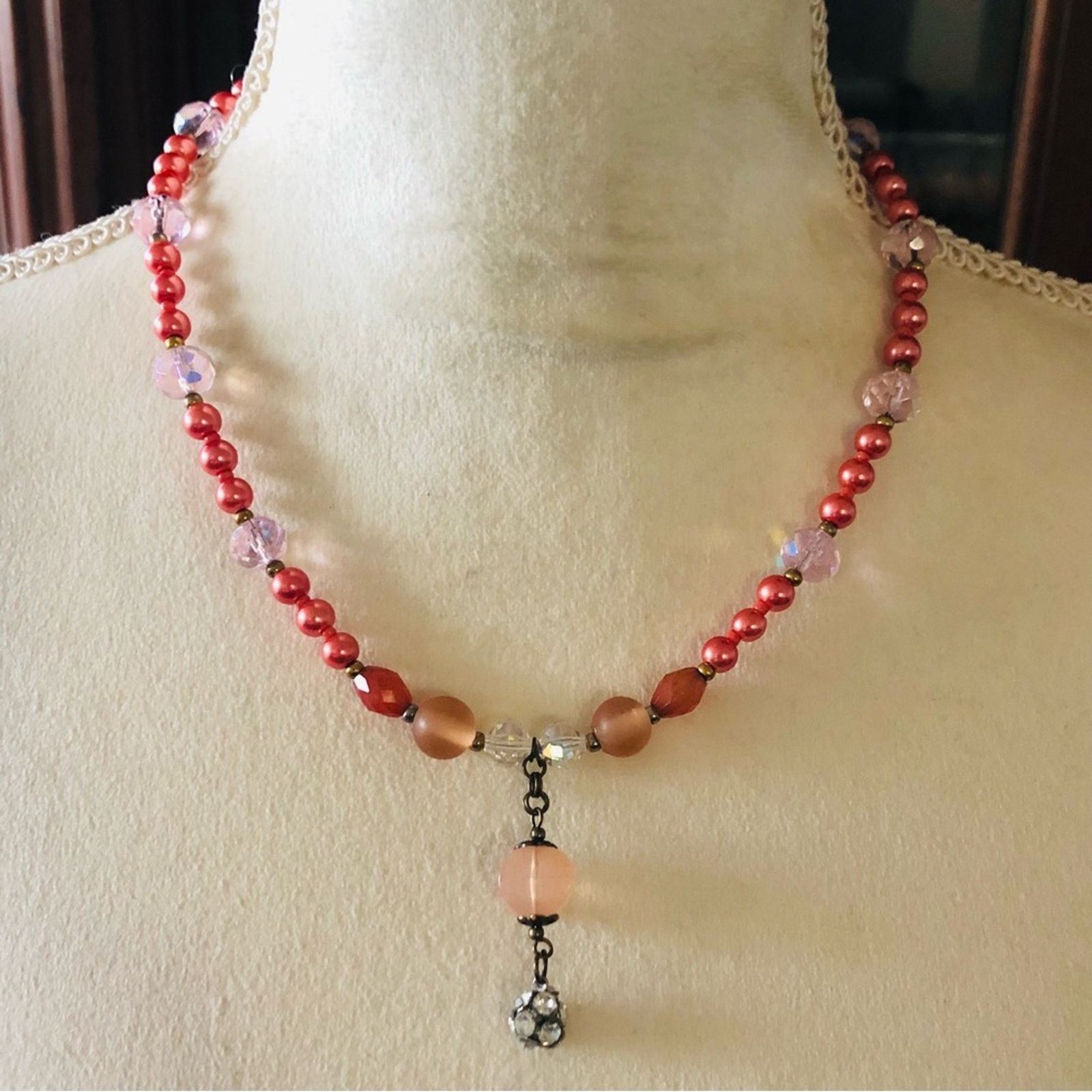 Handmade Handcrafted repurpose crystal antique rose Pearl necklac Size ONE SIZE - 2 Thumbnail