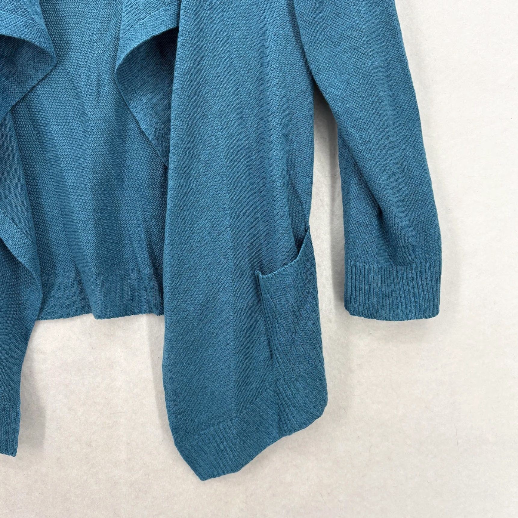 Vintage Lafayette 148 New York Cardigan Sweater Womens M Blue Linen Open Pockets Knit V-Neck 3/4 Sleeve Casual Lightweight Size M / US 6-8 / IT 42-44 - 3 Thumbnail