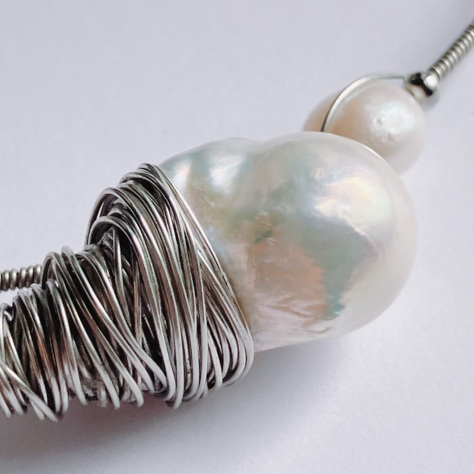 Vintage Genuine Baroque Pearl Collar Choker Necklace Wire Wrap Size ONE SIZE - 17 Thumbnail