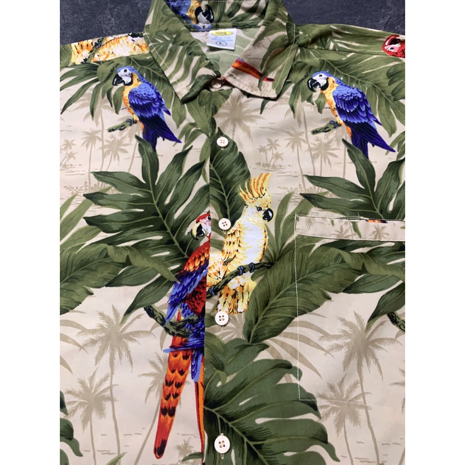 Erima Rima Hawaiian Shirt Men Large Casual Resort Surfing Parrots Palm Tree Blue Floral Short Sleeve Button-Up Size US L / EU 52-54 / 3 - 3 Thumbnail