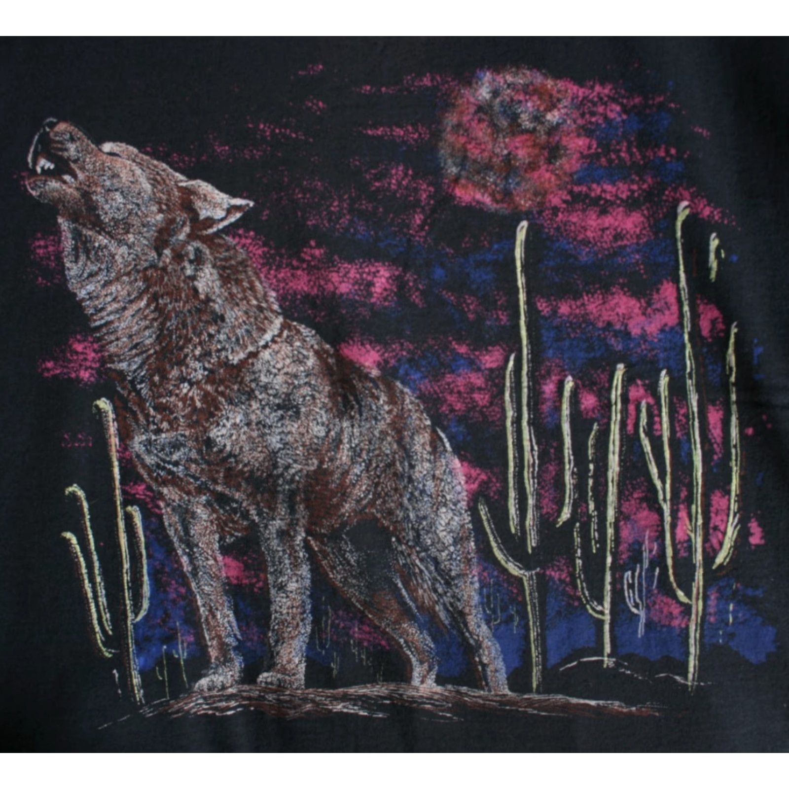 Vintage VINTAGE Howling Wolf Desert Sunset Graphic Single Stitch T-Shirt XL Black Mens Short Sleeve Crew Neck 50/50 90s Size US XL / EU 56 / 4 - 3 Thumbnail