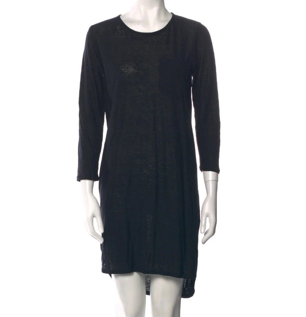 Brochu Walker Linen Shift Black Dress 3/4 Sleeves Minimalist Crew Neck Size S / US 4 / IT 40 - 6 Thumbnail