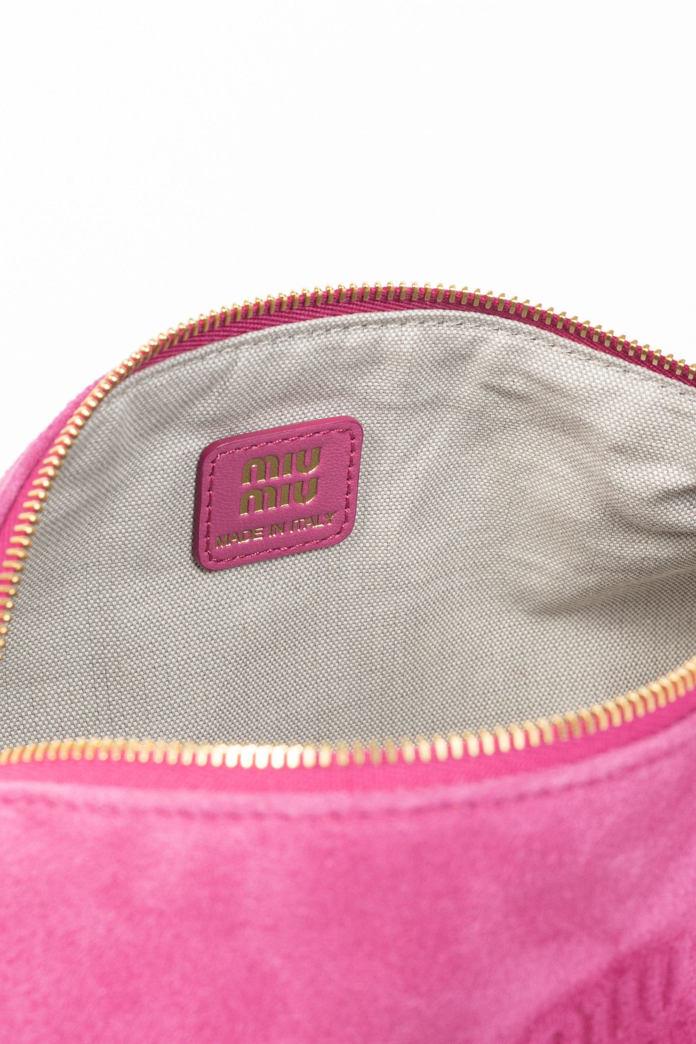 Miu Miu Miu Miu Pink Suede Logo-Embossed Pochette Size ONE SIZE - 12 Thumbnail