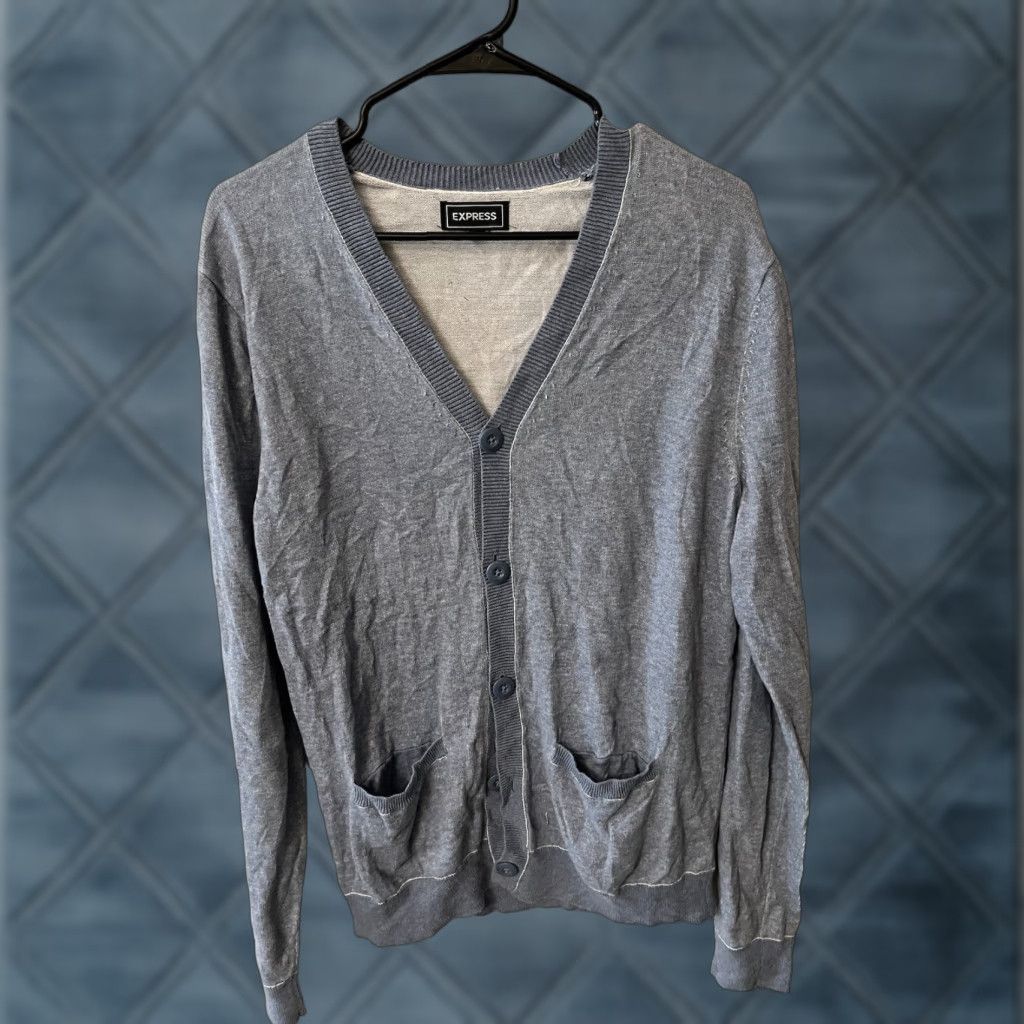 Express VINTAGE Express Cardigan Sweater Men M Blue Pockets Knit Size US M / EU 48-50 / 2 - 1 Thumbnail