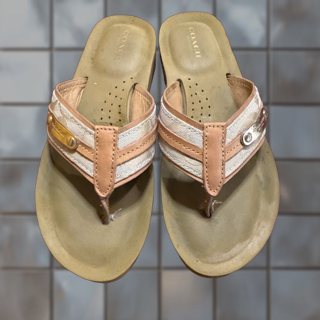 Coach Coach Sandal Women’s Beige Tan Jodee Monogram Flip-Flop 6B | Grailed