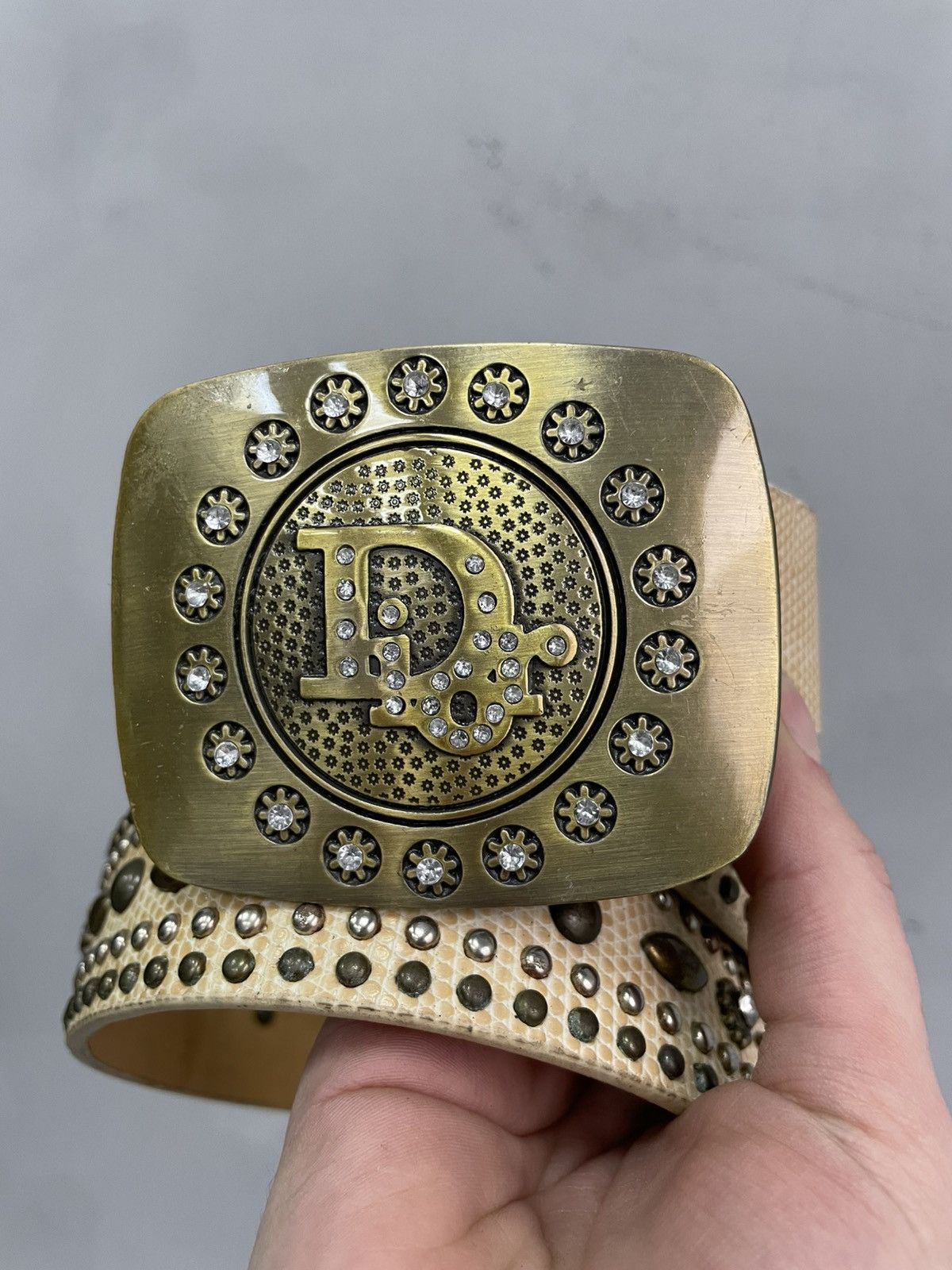 Japanese Brand Rare leather Dior style studded rhinestones punk belt y2k Size ONE SIZE - 4 Thumbnail