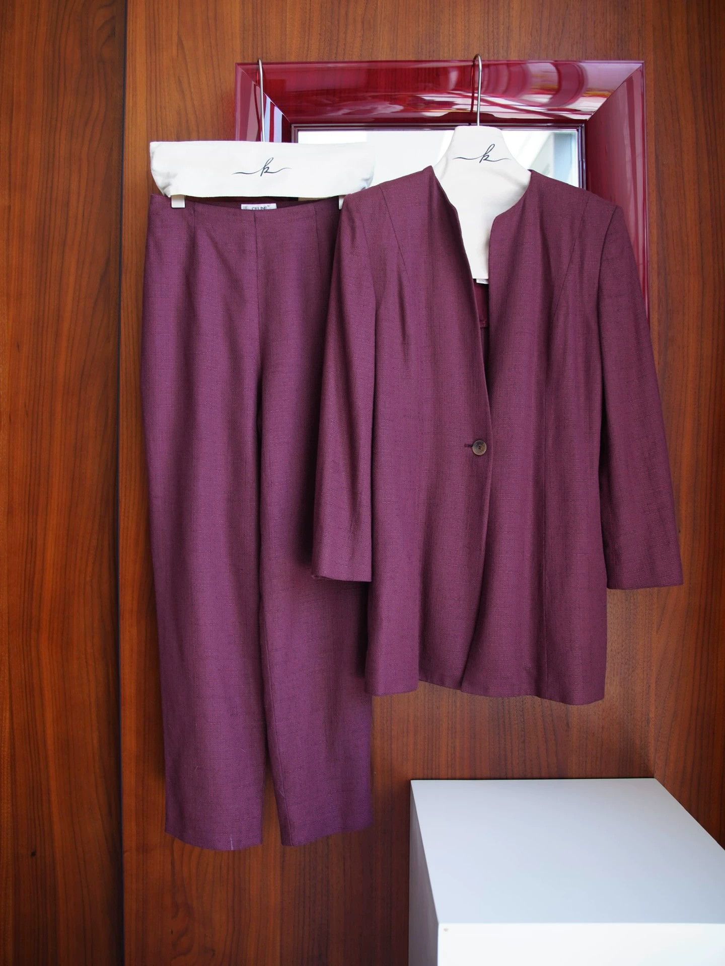Celine Celine Vintage Plum Silk Blend Deep V 1-Button Women's Suit Size XS / US 0-2 / IT 36-38 - 4 Thumbnail