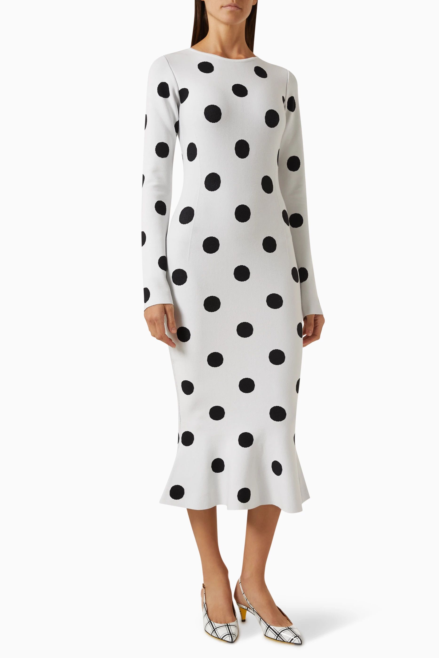 Marni o1w1db10824 Polka Dots Midi Dress in White Black Size S / US 4 / IT 40 - 1 Thumbnail