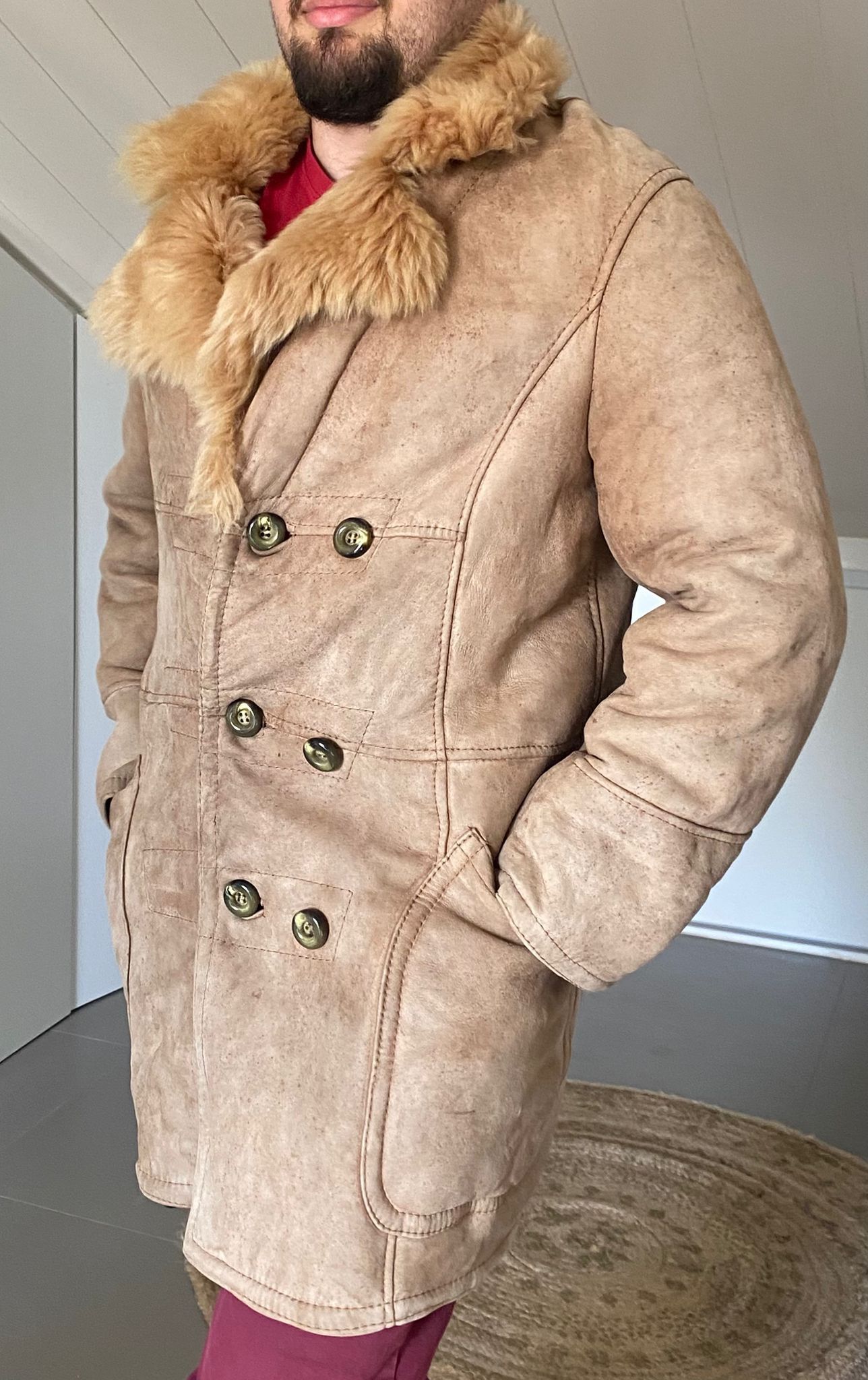 Other Original Shearling Sheepskin Fur Vintage Coat for Men M/L Size US M / EU 48-50 / 2 - 9 Thumbnail