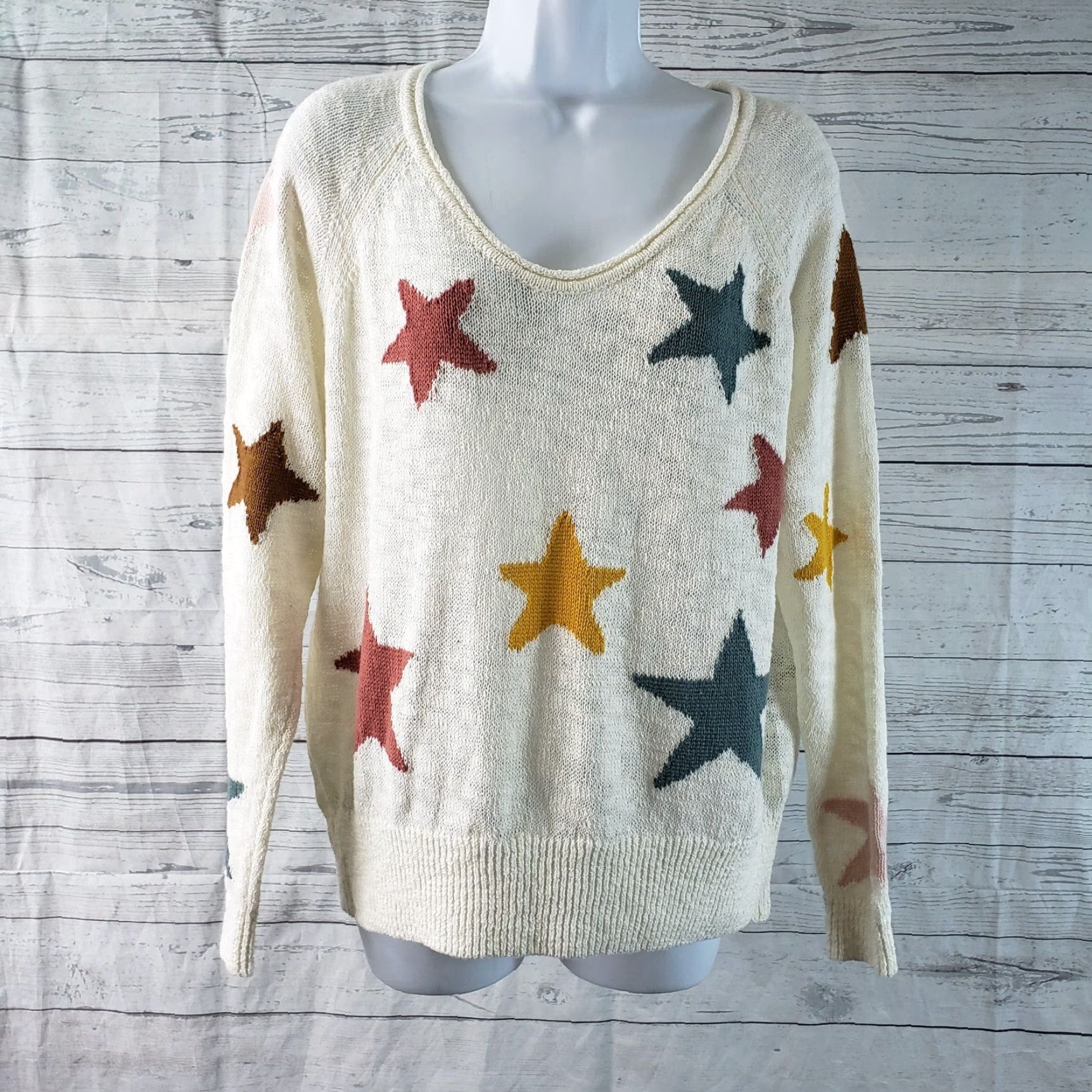 Lou & Grey Lou & Grey Womens Star Print Sweater XS Scoop Neck Cotton Blend Long Sleeve Pullover Multicolor Stars Womens XS Size XS / US 0-2 / IT 36-38 - 2 Thumbnail