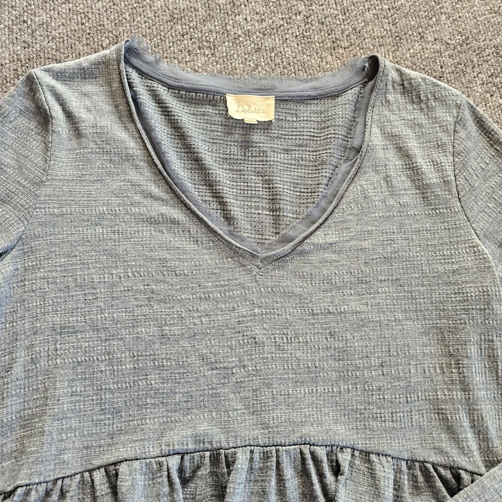 Anthropologie Deletta Anthropologie Top Shirt Womens XS Green Waffle Knit Ruffle Long Sleeve Blouse Size XS / US 0-2 / IT 36-38 - 2 Thumbnail