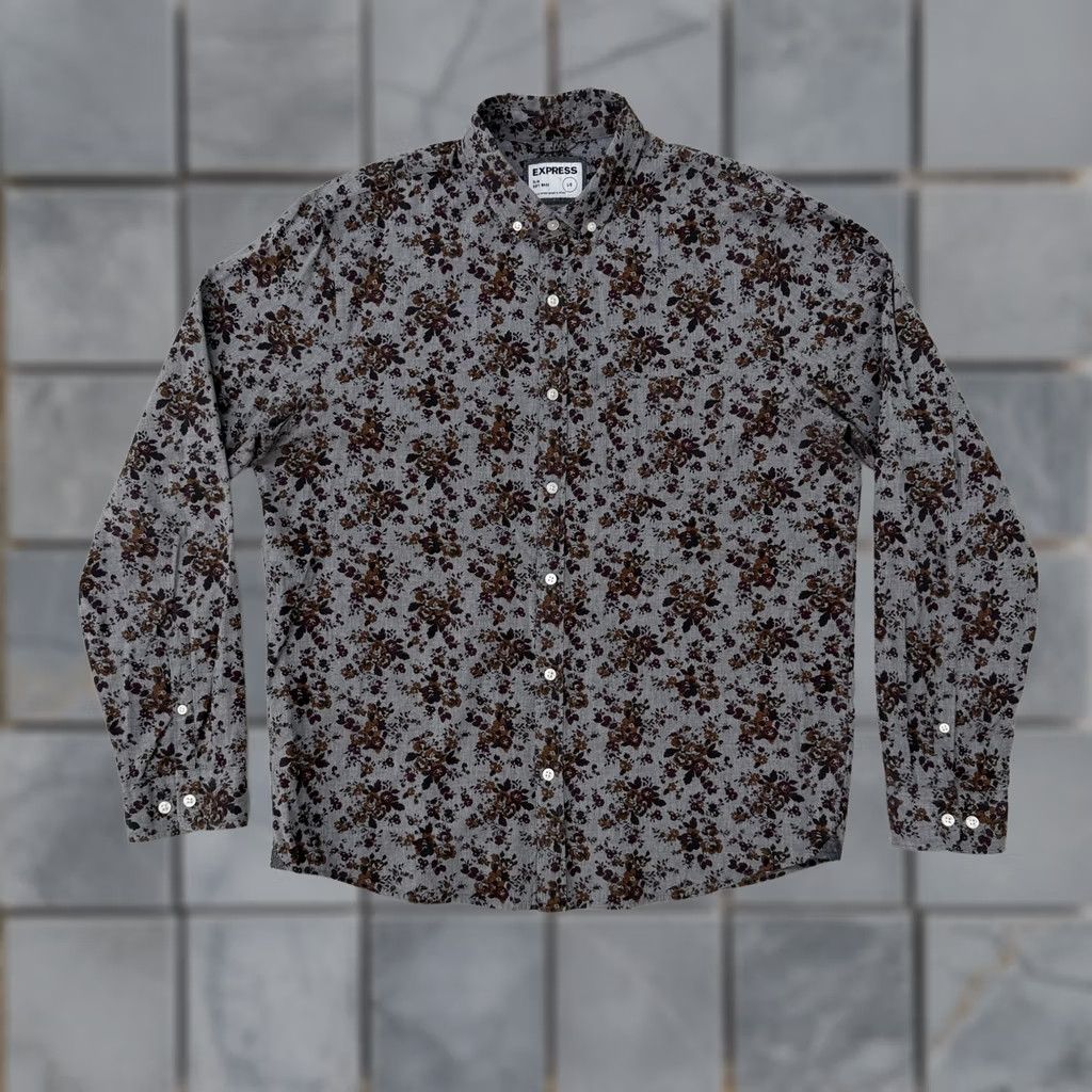 Express Express Shirt Mens L Gray Floral Slim Soft Wash Button Long Sleeve Casual Size US L / EU 52-54 / 3 - 1 Thumbnail