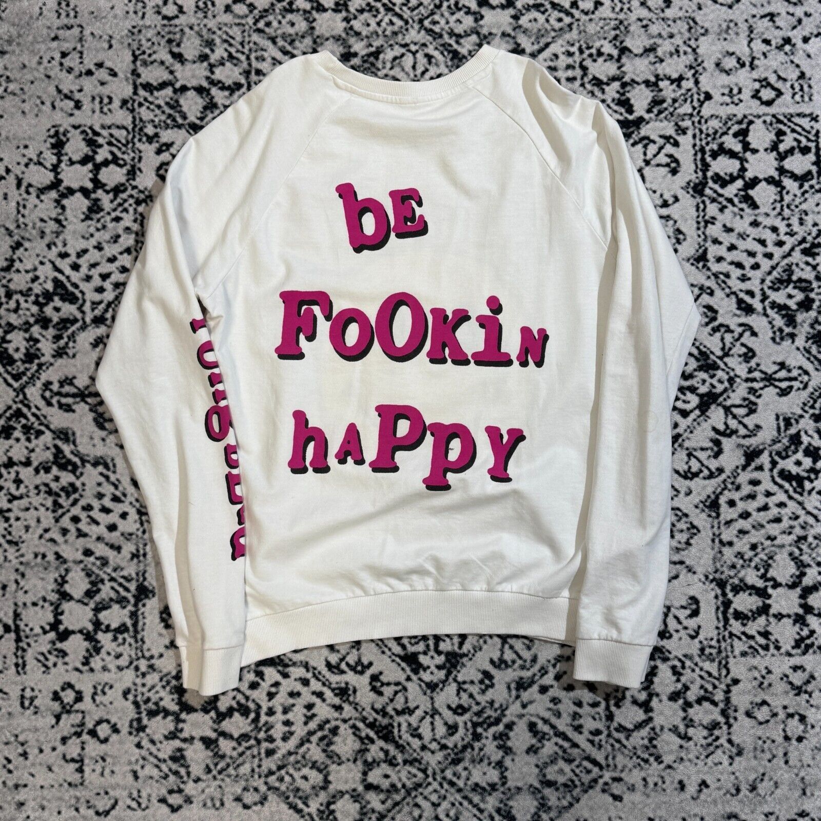 Vintage White Cotton Longsleeve Size L Yungblud Be Fookin Happy Size US L / EU 52-54 / 3 - 7 Thumbnail