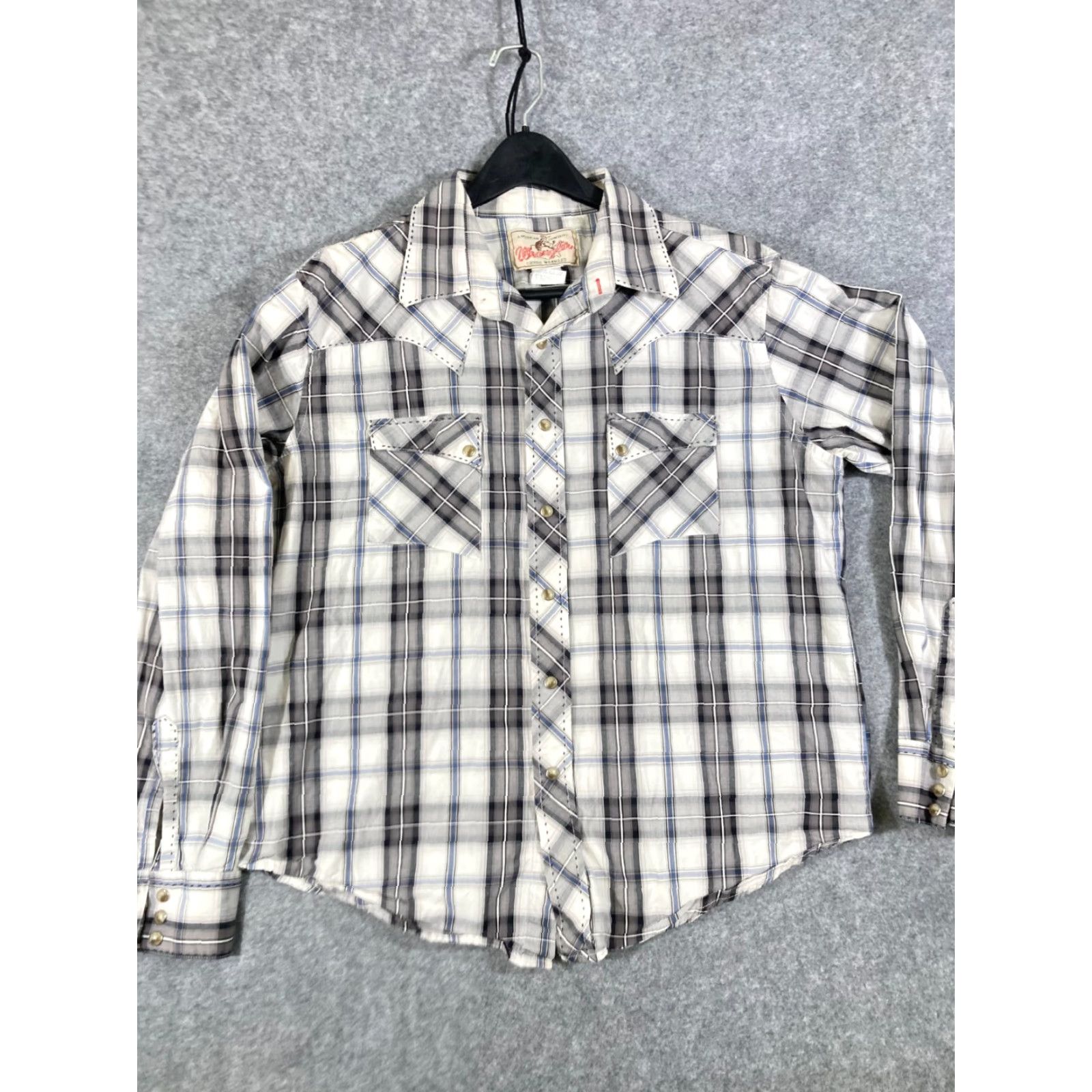 Wrangler Wrangler Pearl Snap Western Shirt Mens M Gray White Plaid Button-Up Cowboy Size US M / EU 48-50 / 2 - 3 Thumbnail