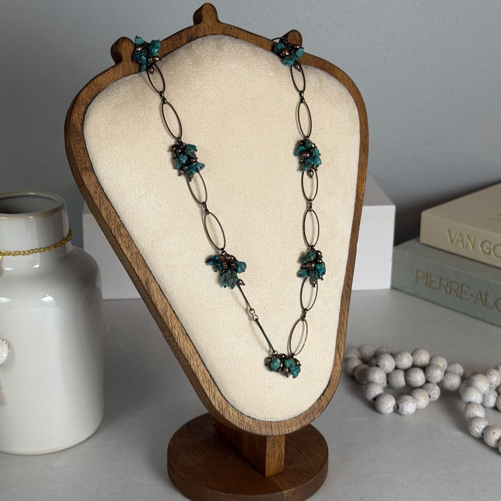 Other VTG 1980 Bronze-Tone & Faux Turquoise 34" Oval Link Necklace Size ONE SIZE - 2 Thumbnail