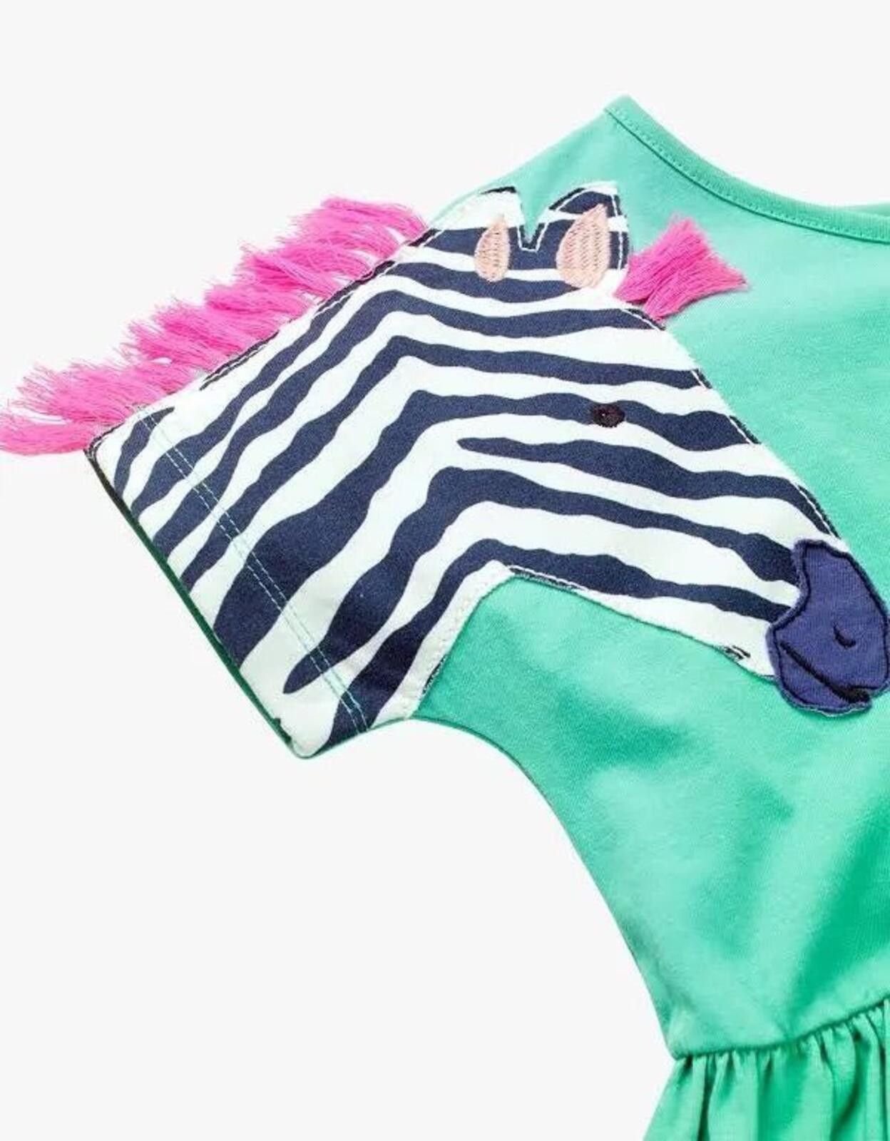 Other Mini Boden Girls' Wildlife Appliqué Dress,Jungle Green Zebra Size ONE SIZE - 7 Thumbnail