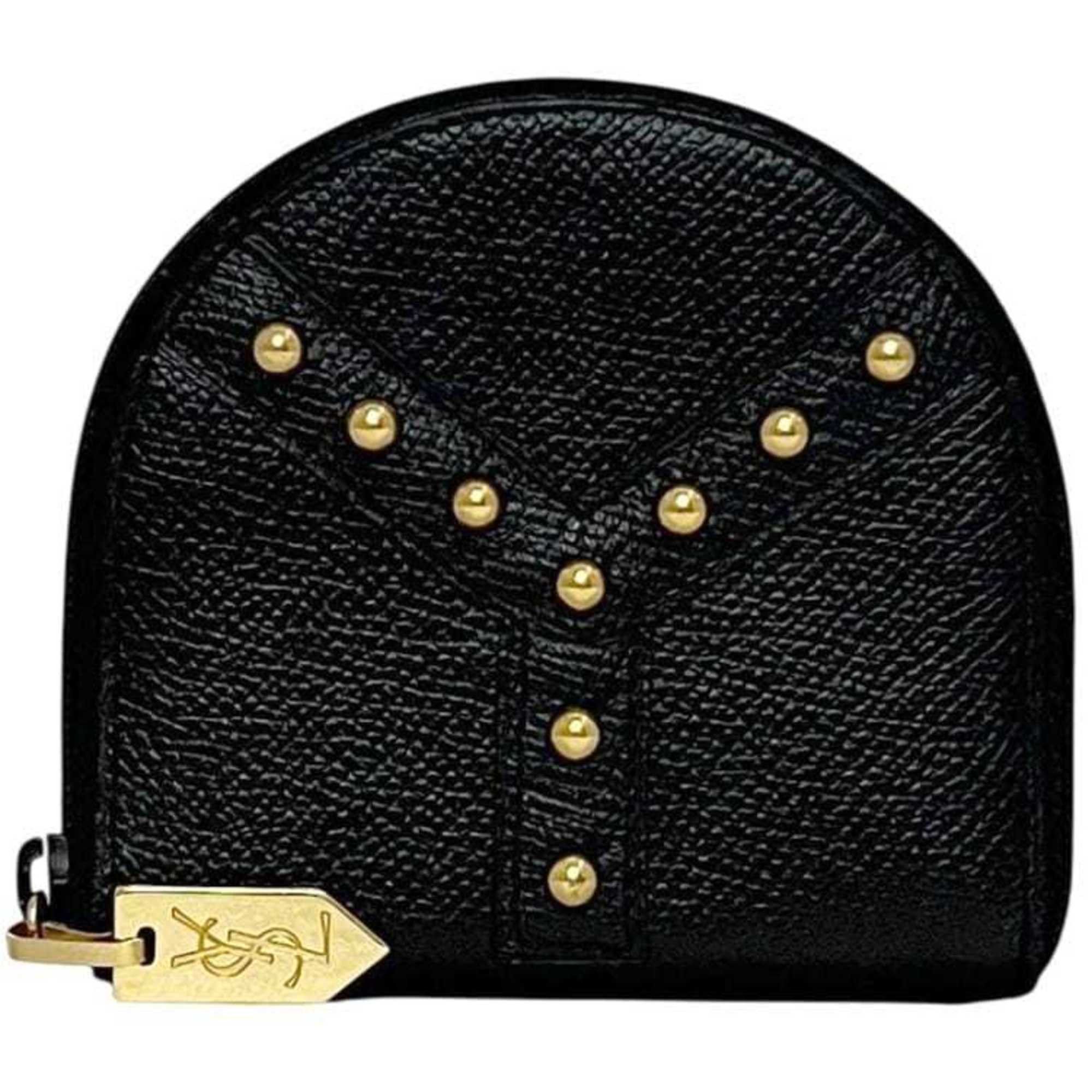 Yves Saint Laurent Yves Saint Laurent Coin Case ec-24317 Black Leather Studded Purse YVES SAINT LAURENT Y Compact Mini Wallet for Men and Women Grained Size ONE SIZE - 1 Thumbnail