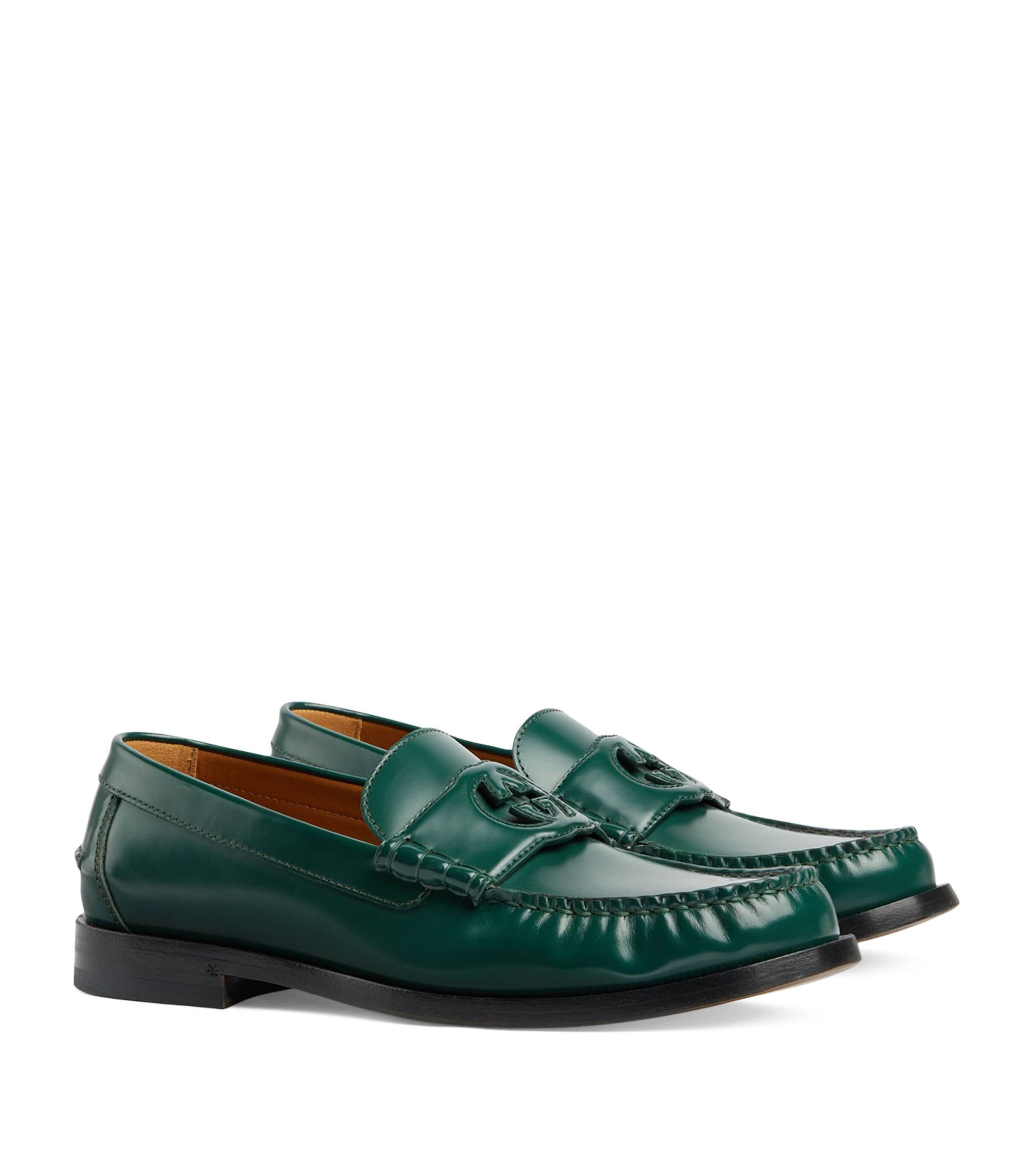 image of Gucci Interlocking G Detail Loafers In Green, Men's (Size 12)