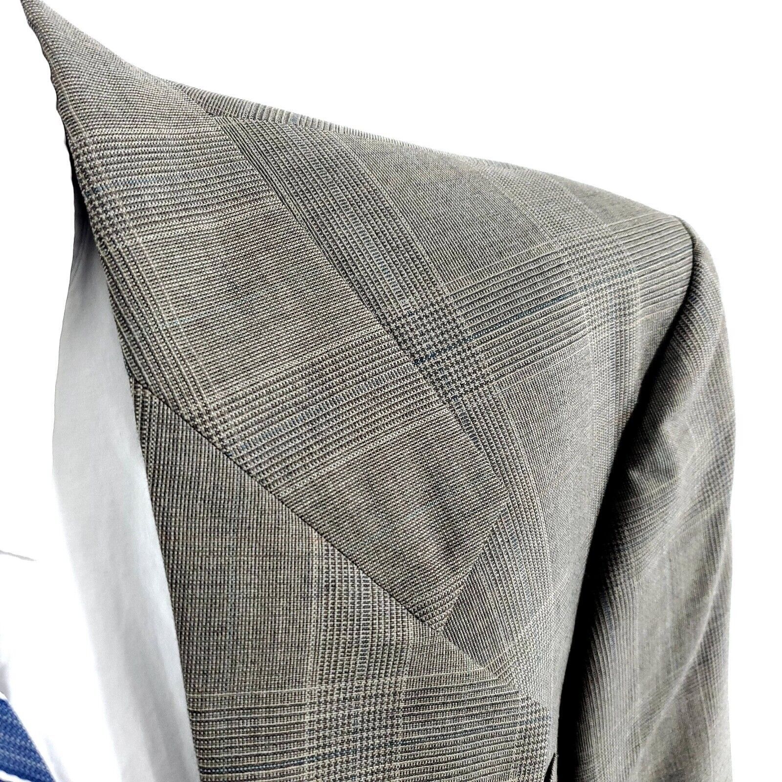 Oscar De La Renta Oscar De La Renta Wool 2 Button Blazer 42L Beige Plaid Green Size 42L - 2 Thumbnail