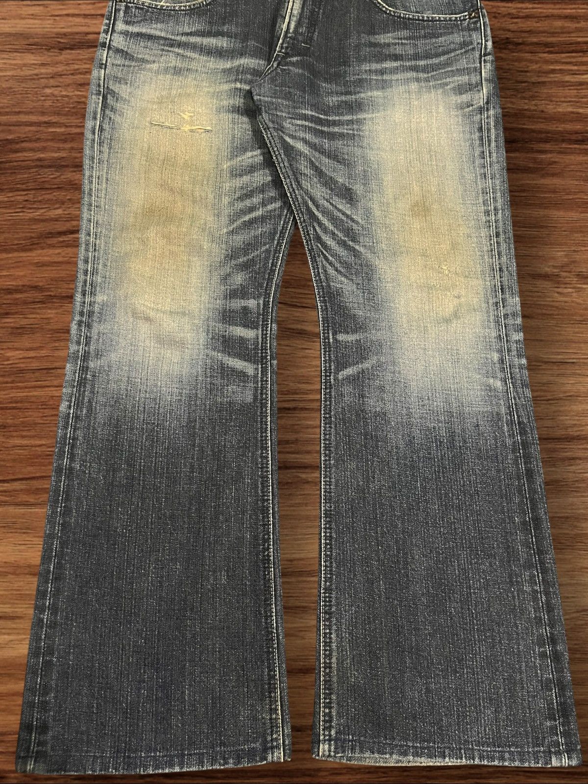 Lee × Vintage ⚡️Flare⚡️Vintage Lee Rider Dark Blue Washed Distressed Jeans Size US 36 / EU 52 - 10 Thumbnail