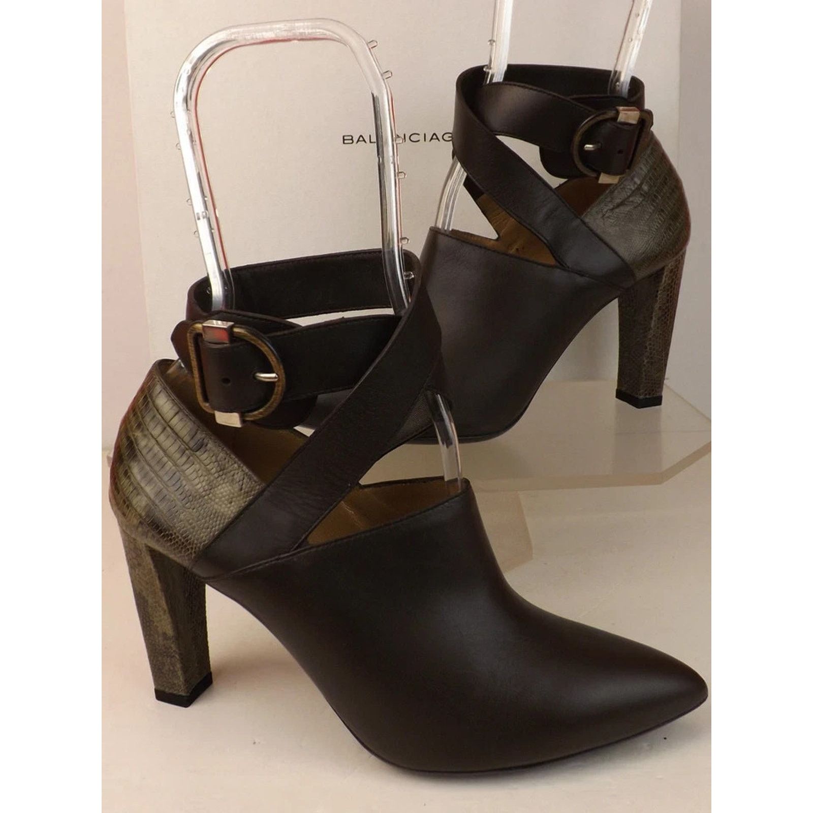 Balenciaga NIB BALENCIAGA BROWN LEATHER LIZARD SKIN BOOTIE PUMPS 39 $1K Size US 9 / IT 39 - 5 Thumbnail