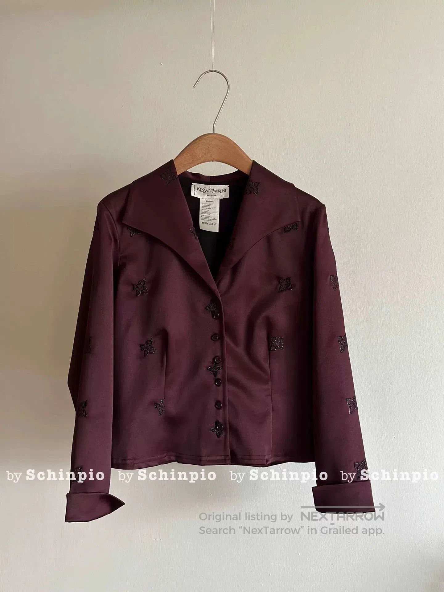 Saint Laurent Paris Yves Saint Laurent Burgundy Cropped Jacket. Size S / US 4 / IT 40 - 1 Thumbnail