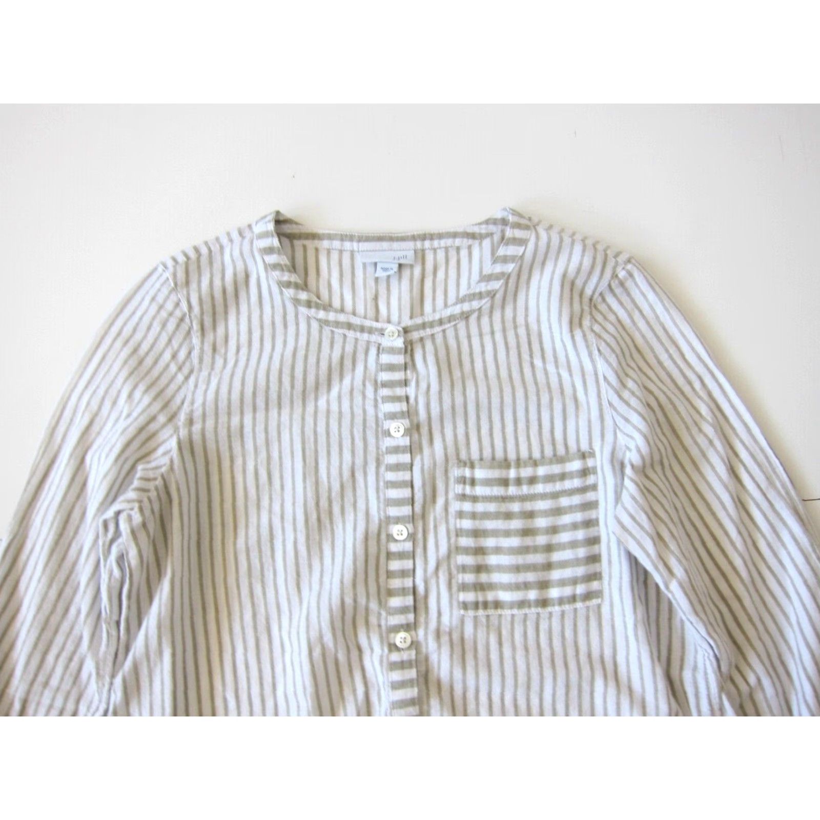 J. Jill J. Jill Blouse 100% Cotton White Brown Stripe Button Down Long Sleeve Small Women Size S / US 4 / IT 40 - 6 Thumbnail