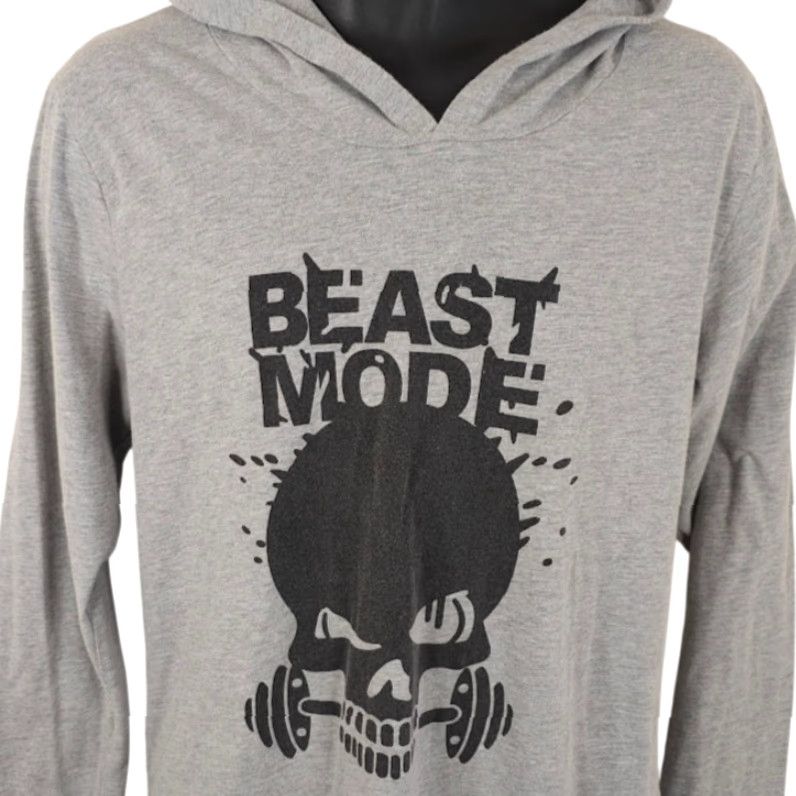 Vintage Beast Mode Work Out Hoodie T Shirt Womens Size XL Gray Skull Gym Lifting Size XL / US 12-14 / IT 48-50 - 2 Thumbnail