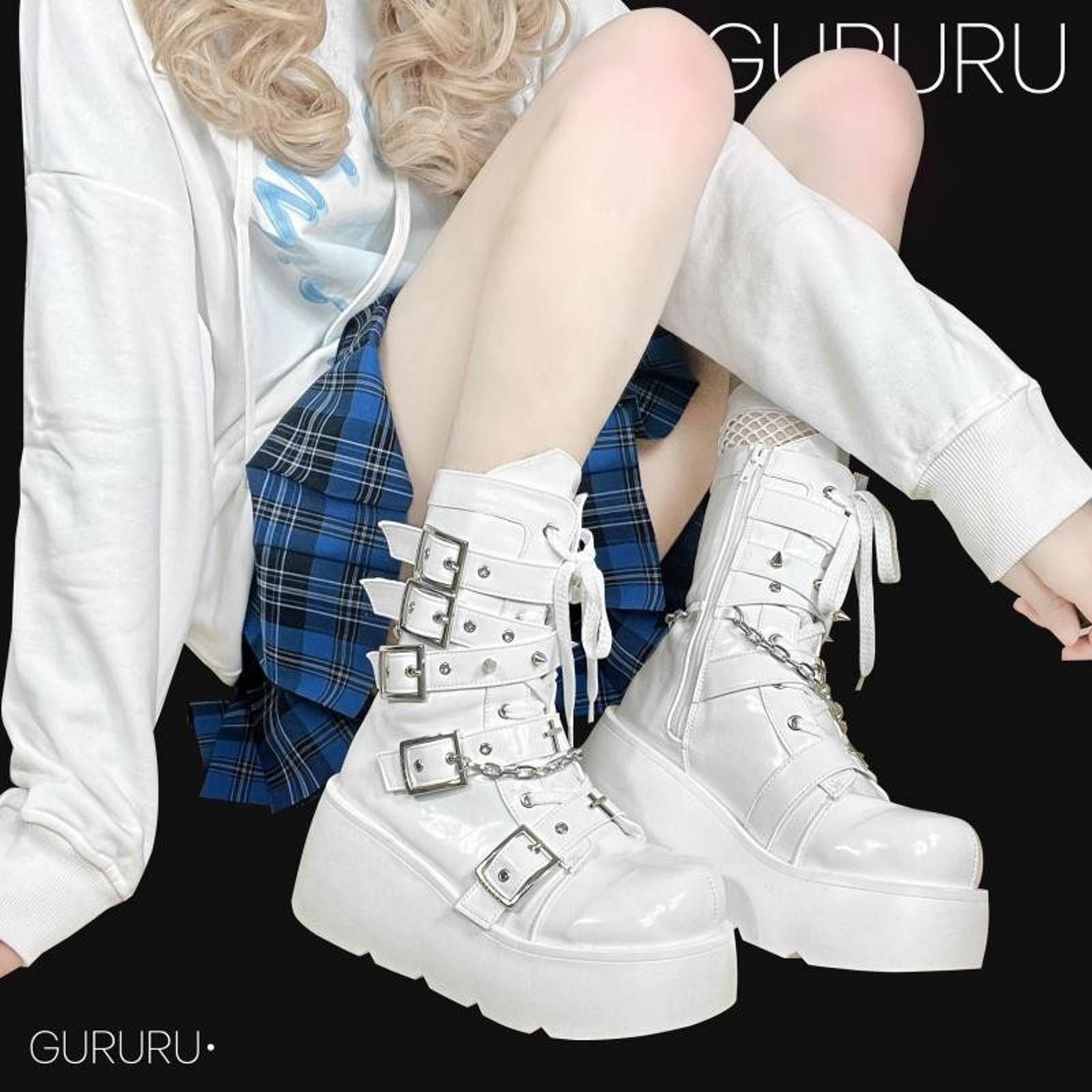 The Unbranded Brand Y2K Hot Girl Thick Bottom Round Head Cross Cool Boots Size ONE SIZE - 3 Thumbnail