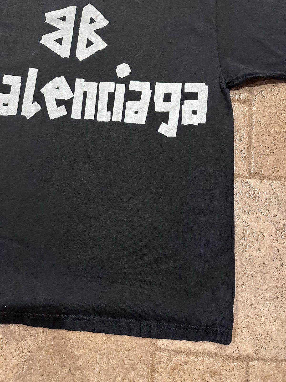 Balenciaga Balenciaga Distressed Type Silver Duct Tape Logo Black Tee Size US XS / EU 42 / 0 - 9 Thumbnail