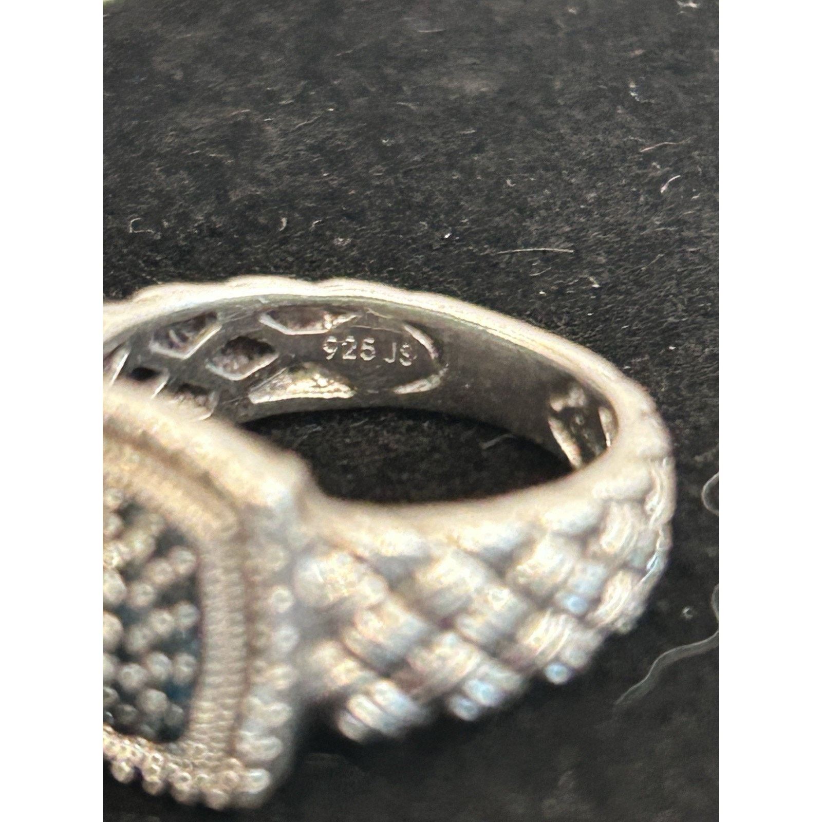 Other Sterling Silver Blue Diamond Cluster Ring Size 7 Designer JS Size ONE SIZE - 4 Thumbnail