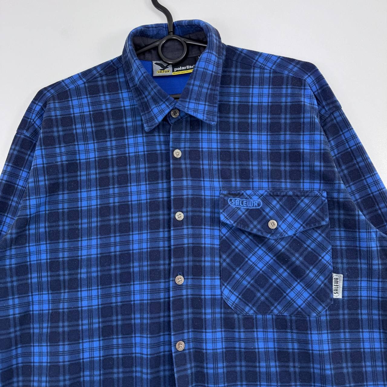SALEWA Salewa Polarlite Blue Check Flannel Shirt Outdoor Hiking L Size US M / EU 48-50 / 2 - 2 Thumbnail