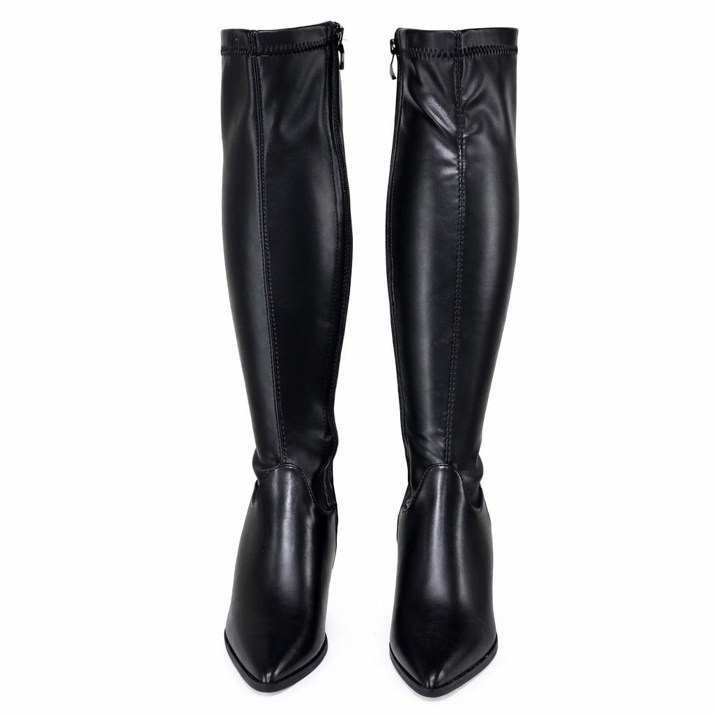 Other Kitty 2 Black Stretch Matte Knee Boots 2.5" Kitten Heels Wid Size US 7.5 / IT 37.5 - 2 Thumbnail