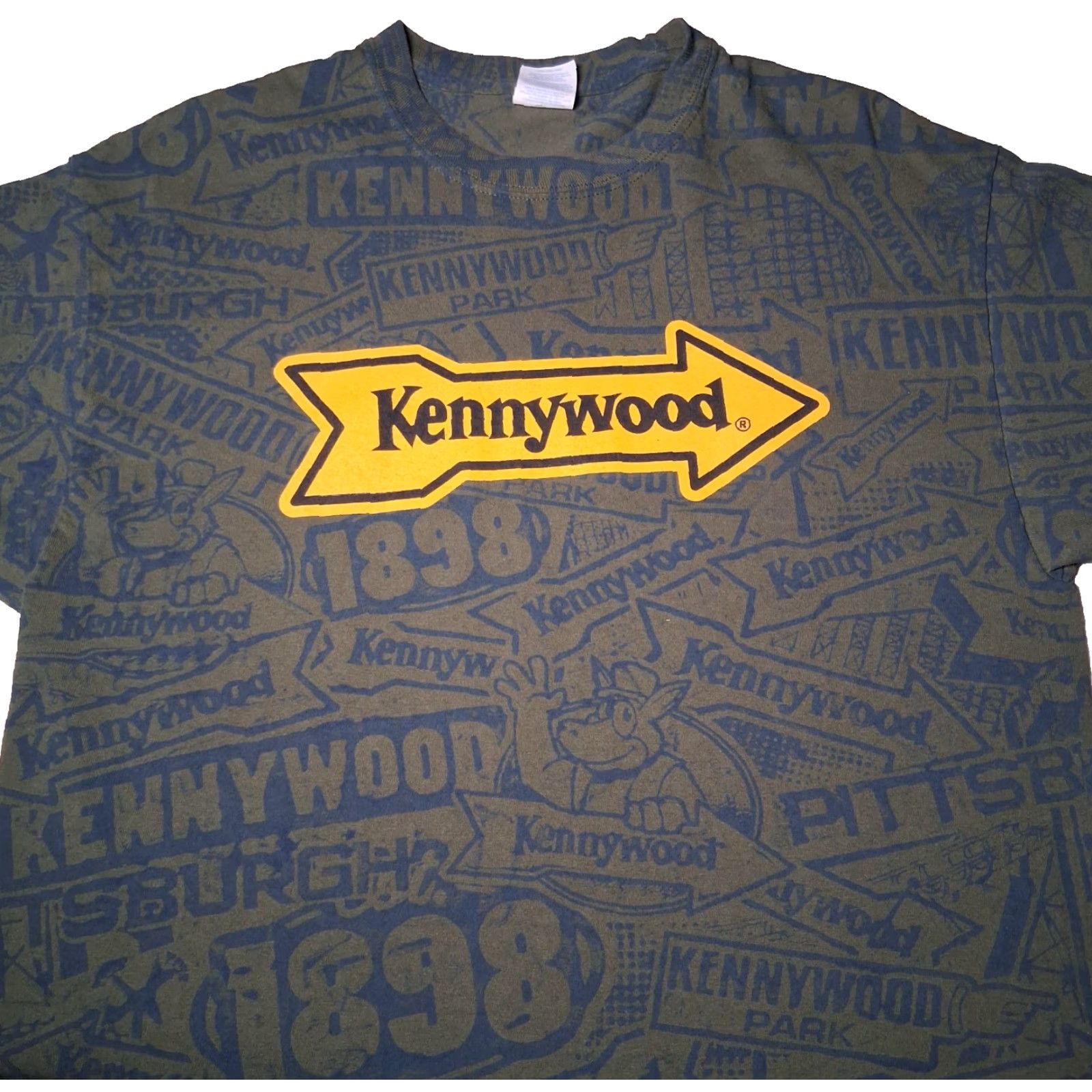 Port & Company Kennywood Shirt Men L All Over Print Army Green Amusement Park Pittsburgh PA Port & Company Crew Neck Short Sleeve Graphic Cotton Knit Size US L / EU 52-54 / 3 - 2 Thumbnail