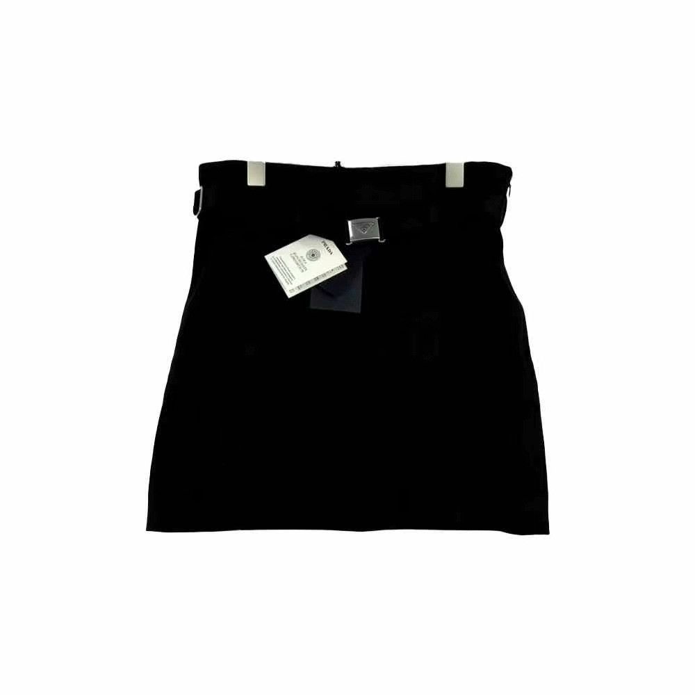 Prada Prada Black Logo Metal Buckle Mini Skirt Size 40" / US 18 - 1 Thumbnail