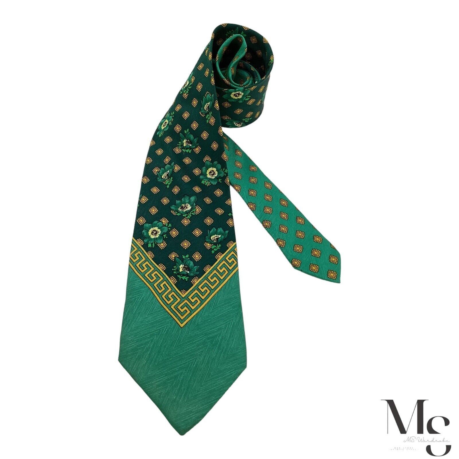 Versace GIANNI VERSACE Green Baroque With Flower Silk Tie Made In It Size ONE SIZE - 1 Thumbnail