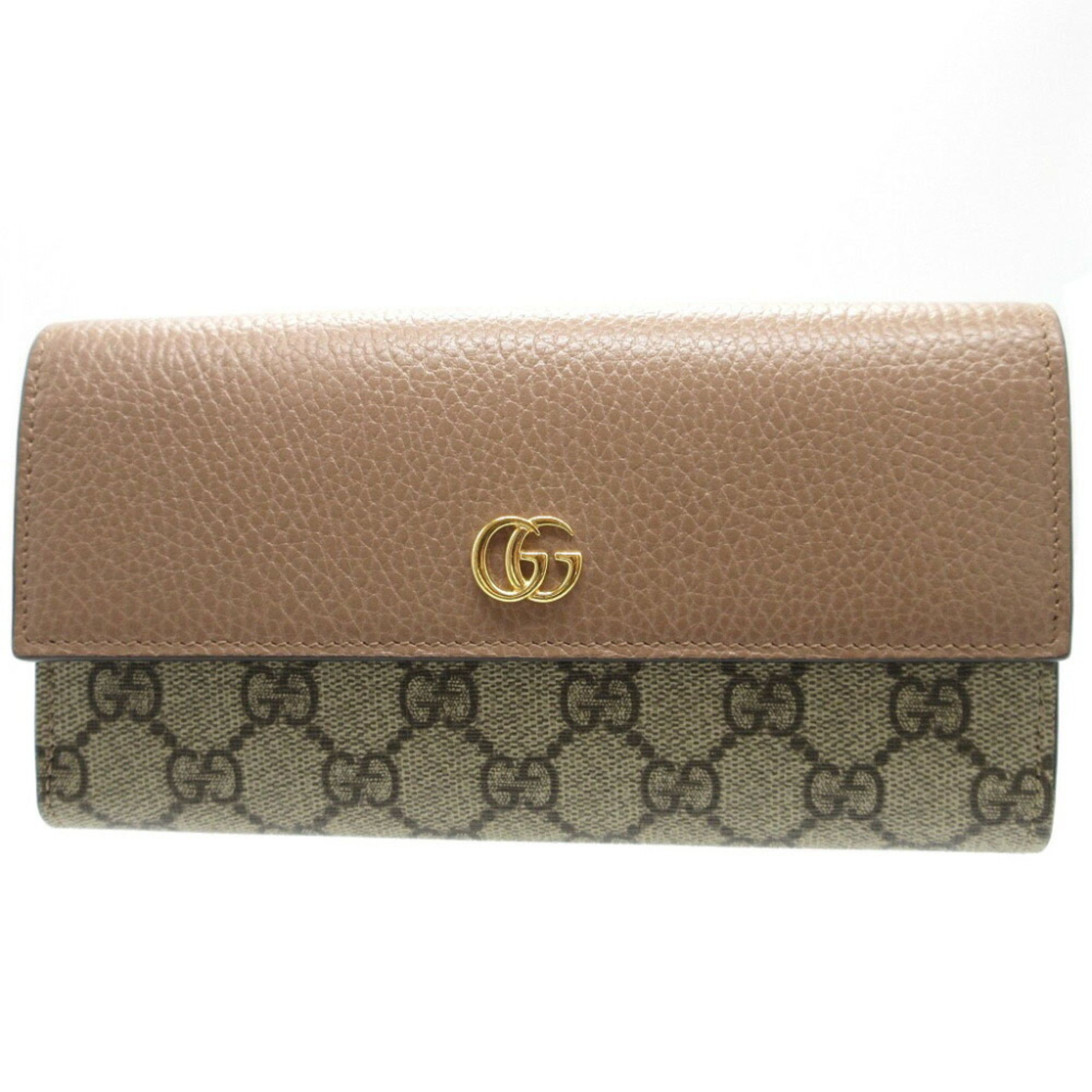 image of Gucci Continental GG Marmont Supreme Leather Beige Bifold Long Wallet, Women's