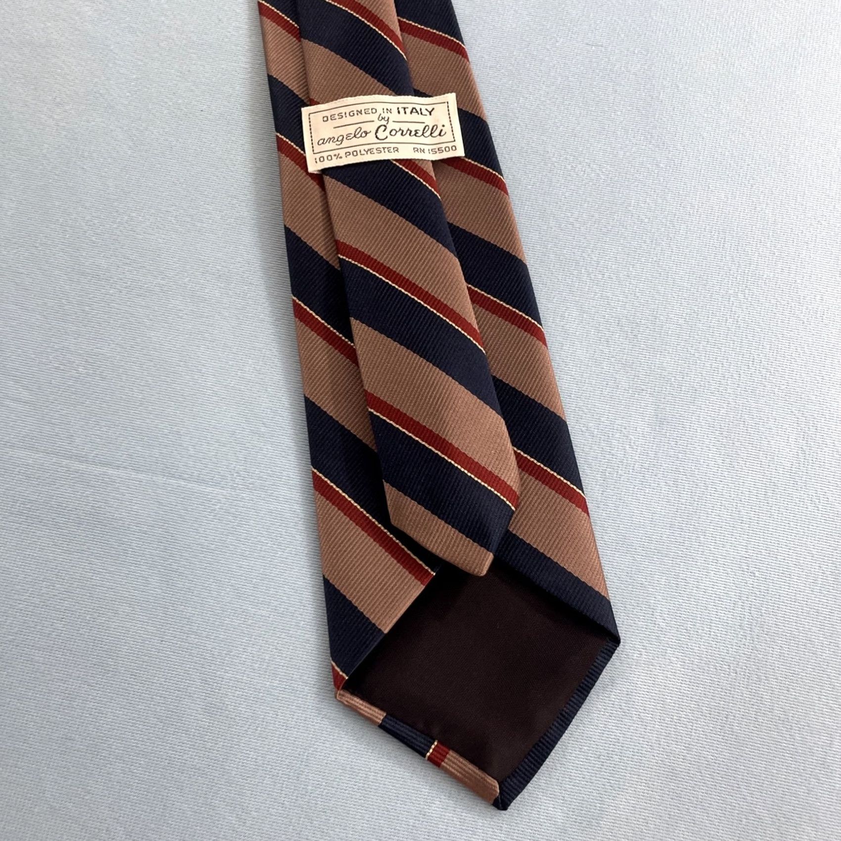 Vintage vtg Angelo Correlli Repp Tie Men Brown Blue Red Stripe Italy Capsule 3x56 Cap 60s 70s Adjustable Handmade Polyester Vintage Surrey Mens Size ONE SIZE - 4 Thumbnail