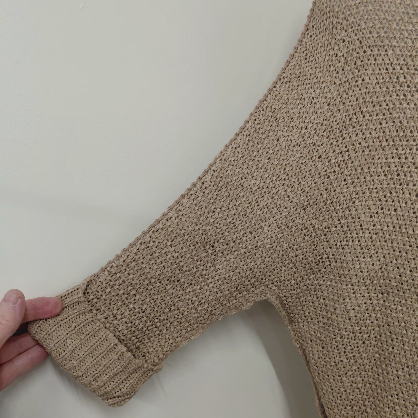 Vintage She & Sky Sweater Women's One Size V Neck Cable-Knit 3/4 Sleeve Beige Tan Pullover Size ONE SIZE - 5 Thumbnail